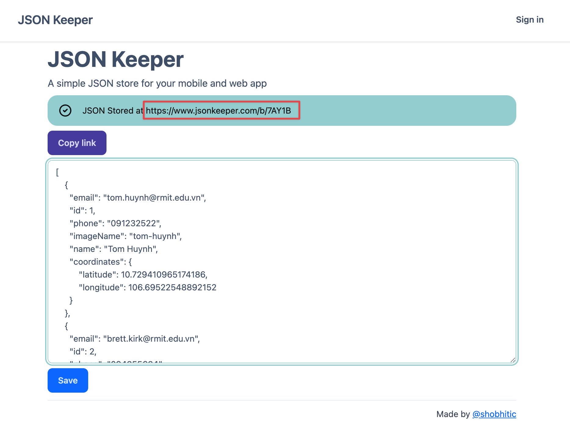 JSON Keeper Demo