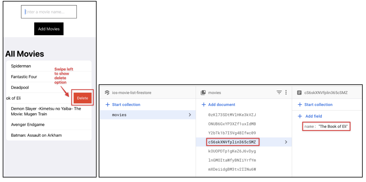 App Swipe to Delete and Firestore Update