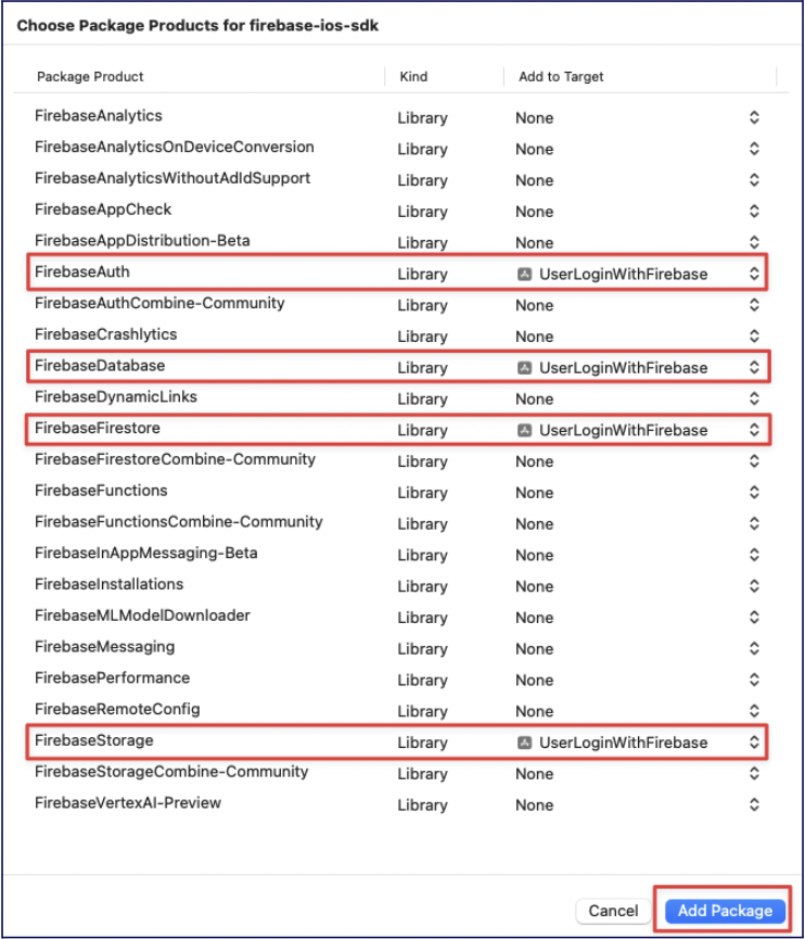 Choose Firebase Packages