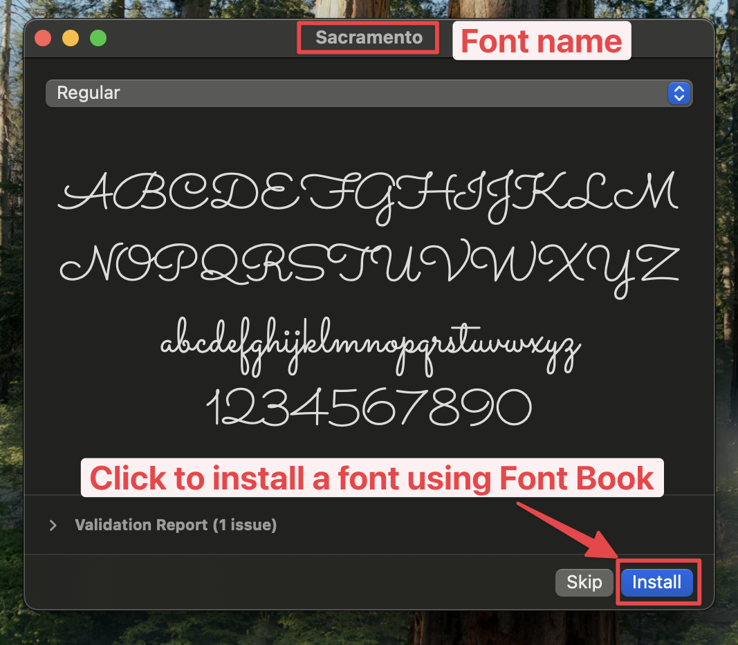 Install Font with Font Book