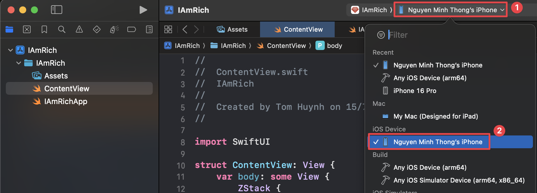 Select Your Device in Xcode