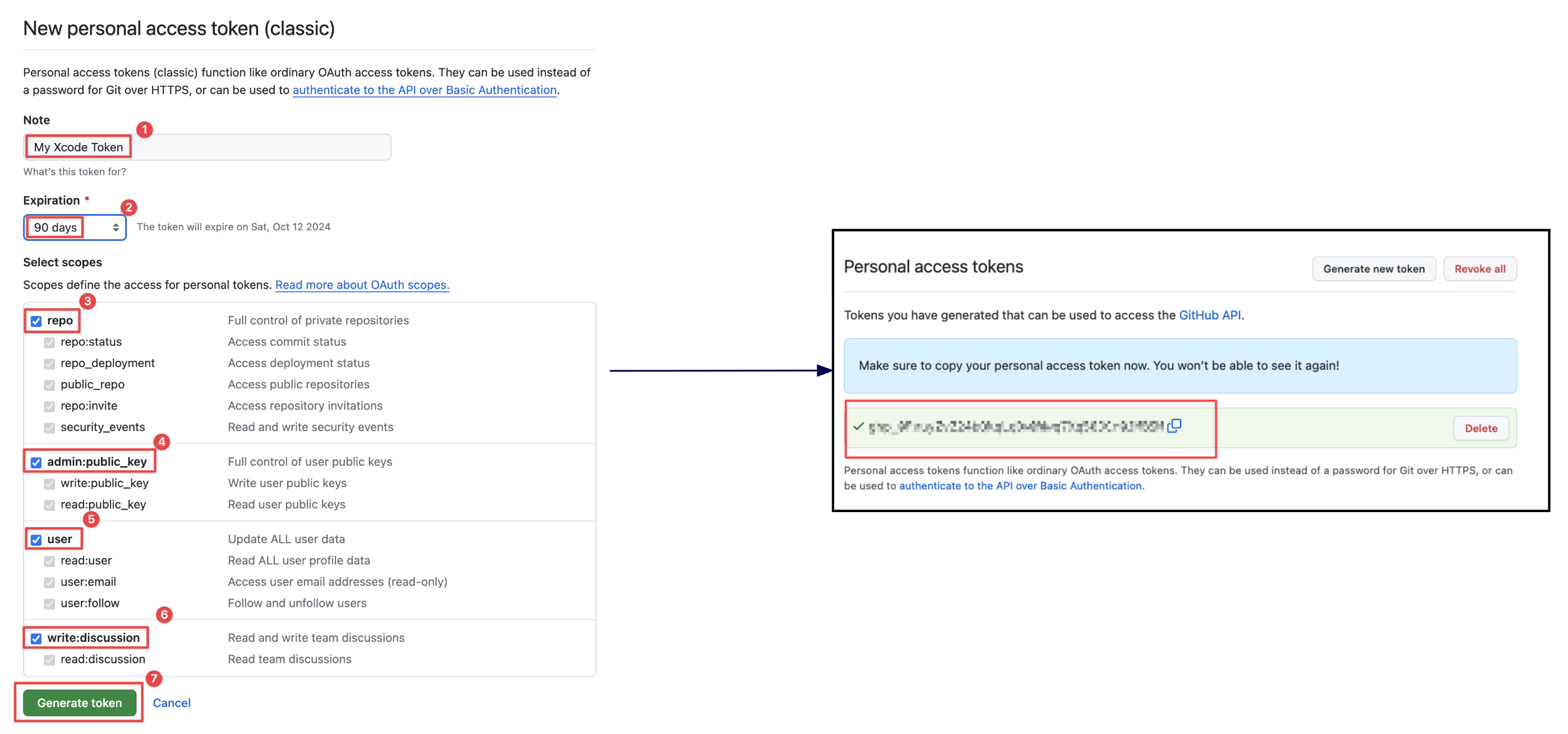 Generating a new GitHub Personal Access Token with correct scopes