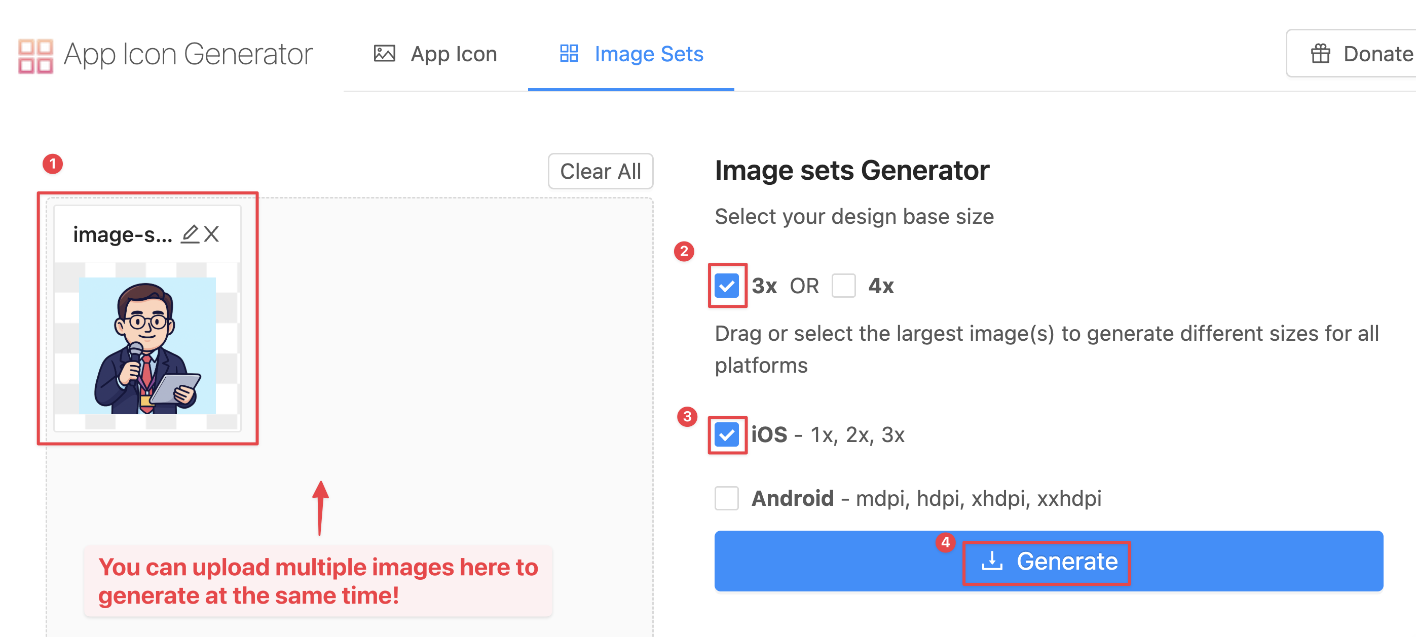 Using an online image set generator