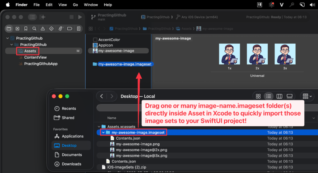 Directly drag .imageset folder into Xcode Assets