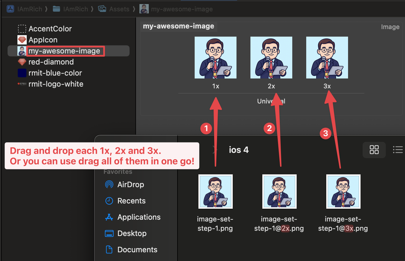 Dragging images into the Xcode image set